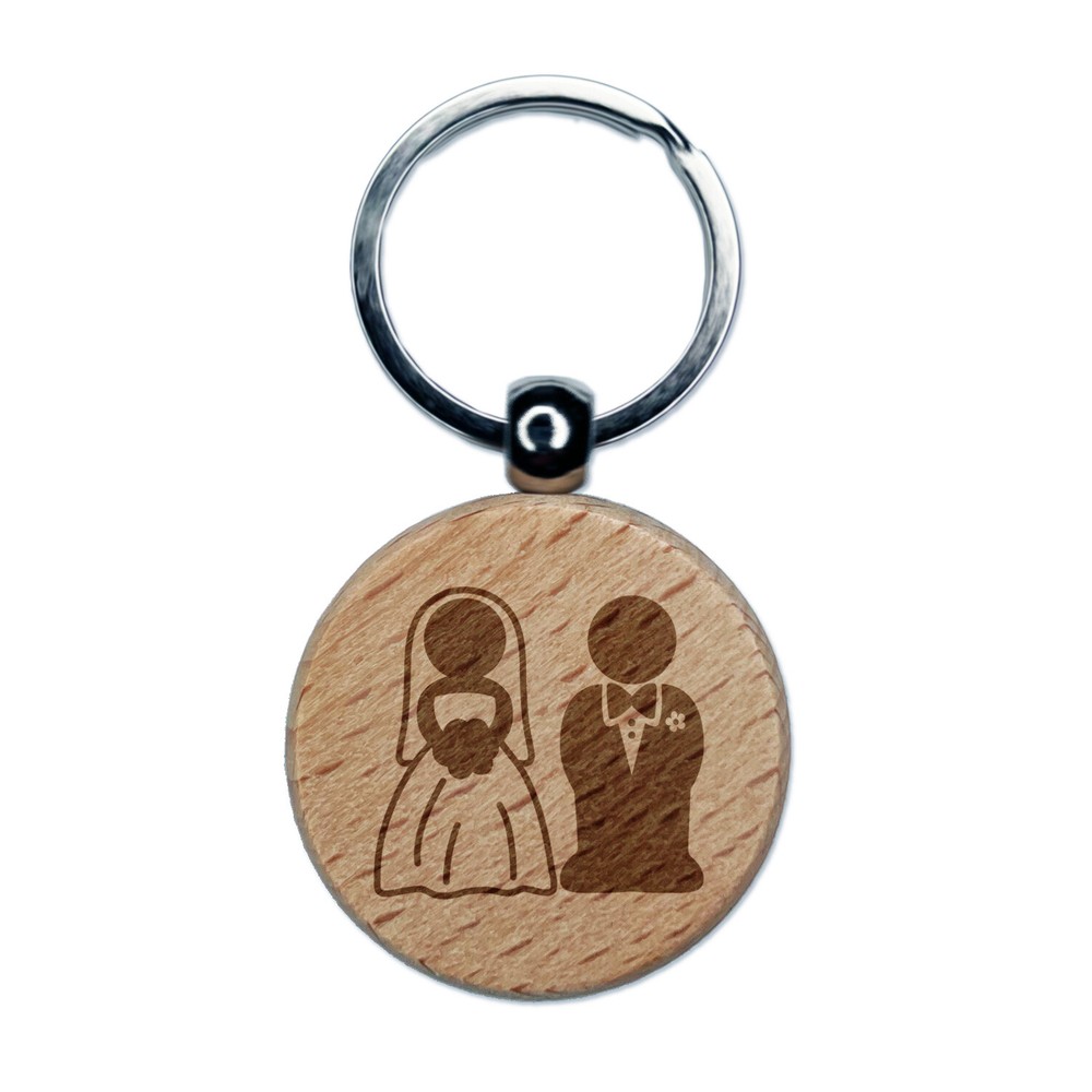 Bride Groom Personalized Engraved Wooden Wedding Keychain Tag Charm  