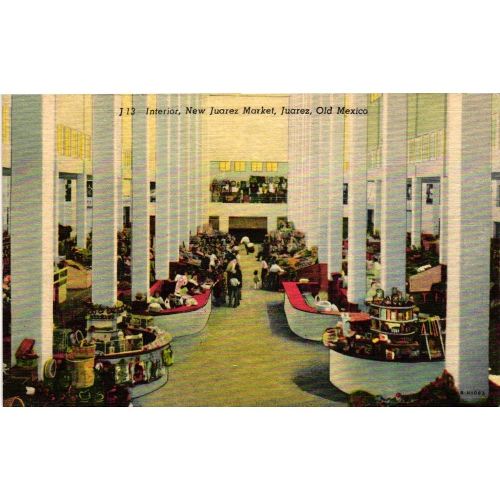 Vintage Interior New Juarez Market Juarez Old Mexico Linen Postcard Unposted J13