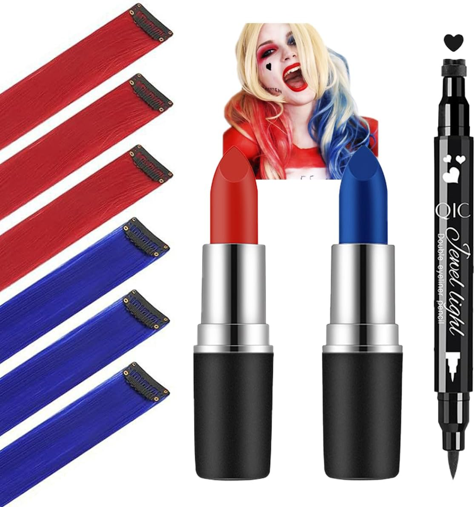 Harley Costume Cosplay Accessories for Women Girls Kids Halloween Makeup, Red an