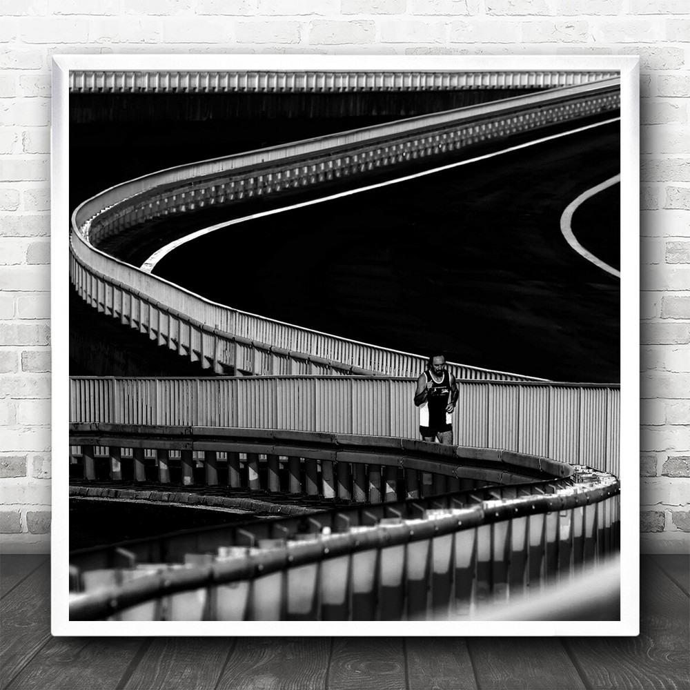 Man Athlete Runner Street Corner Curved Lines The Road Up Hill Square Art Print