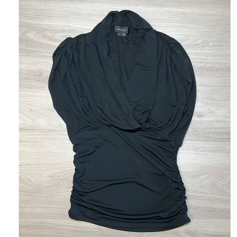 Karen Kane Black Ruched Drape Front Dolman Sleeve Top Womens Small S