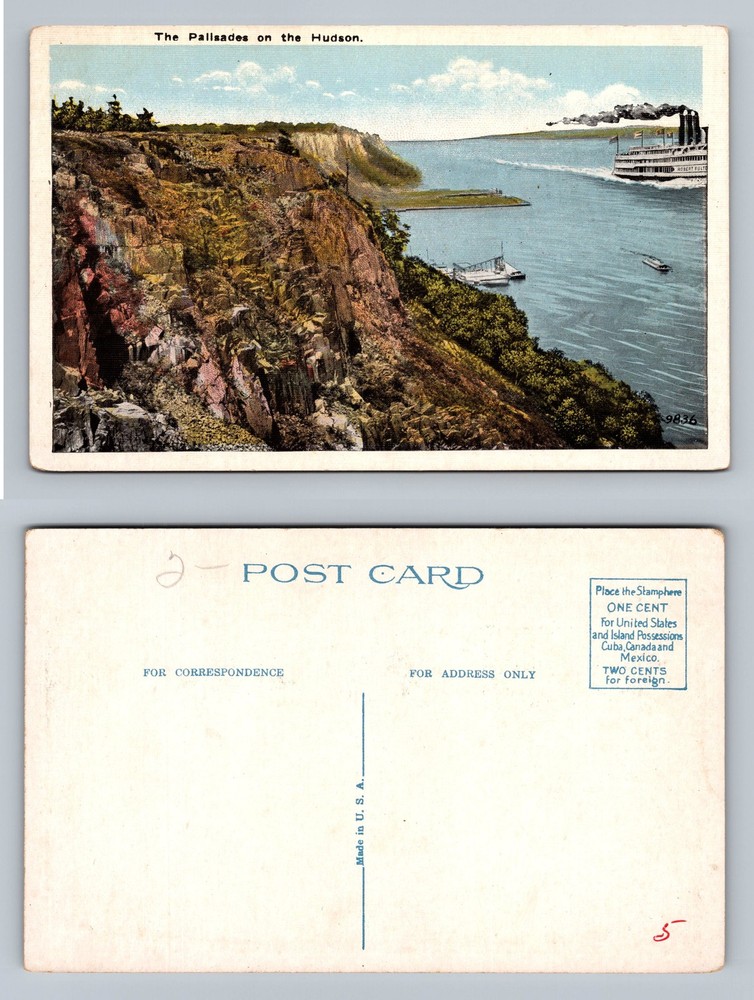 Hudson River, NY-New York, Palisades Cliffs River View, Vintage Postcard
