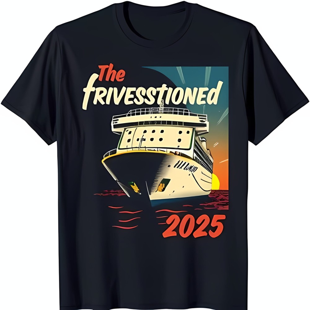 Vintage Frivessioned Cruise Ship Sunset Graphic Black T-Shirt 2025
