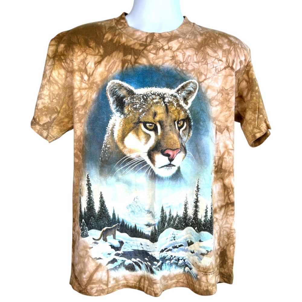 Vintage 90s The Mountain Mountain Lion Cougar Tie-Dyed T-Shirt Size L