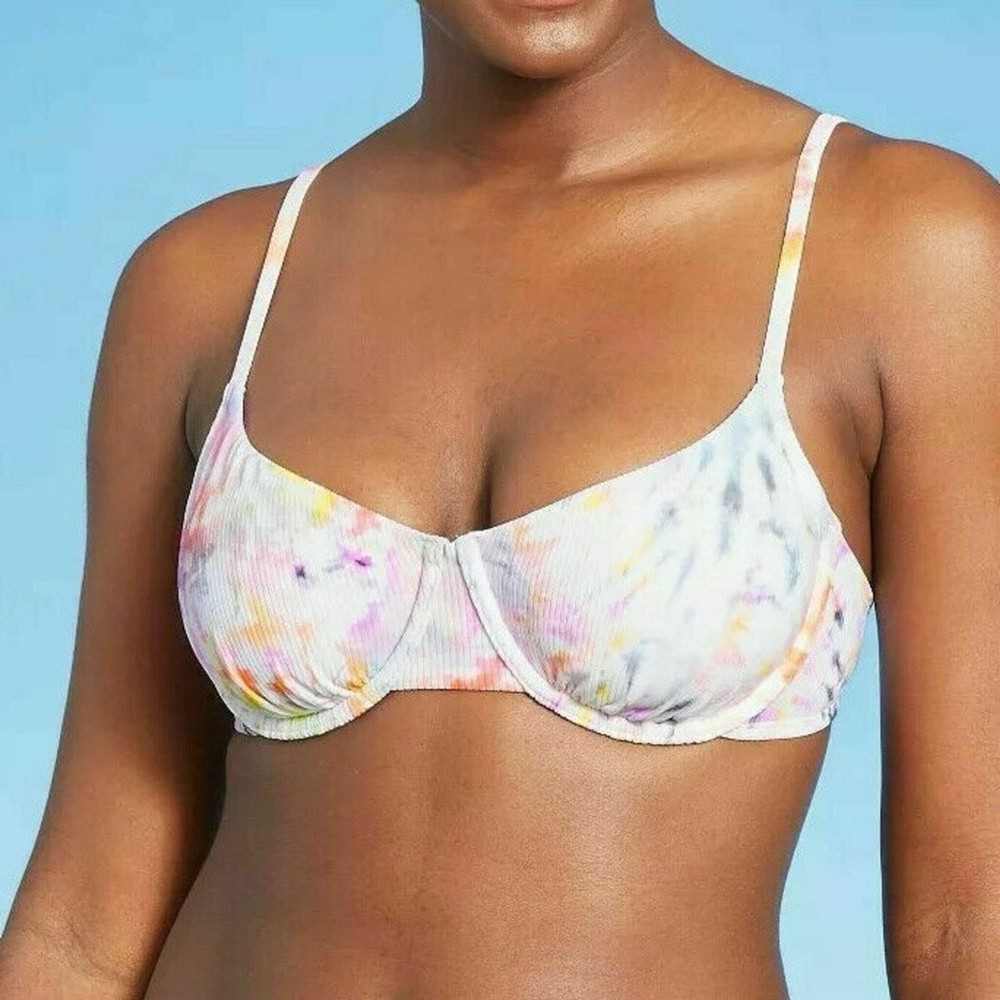 NWT Ribbed Multi Tie dye underwire padded bikini top Cup D/DD
