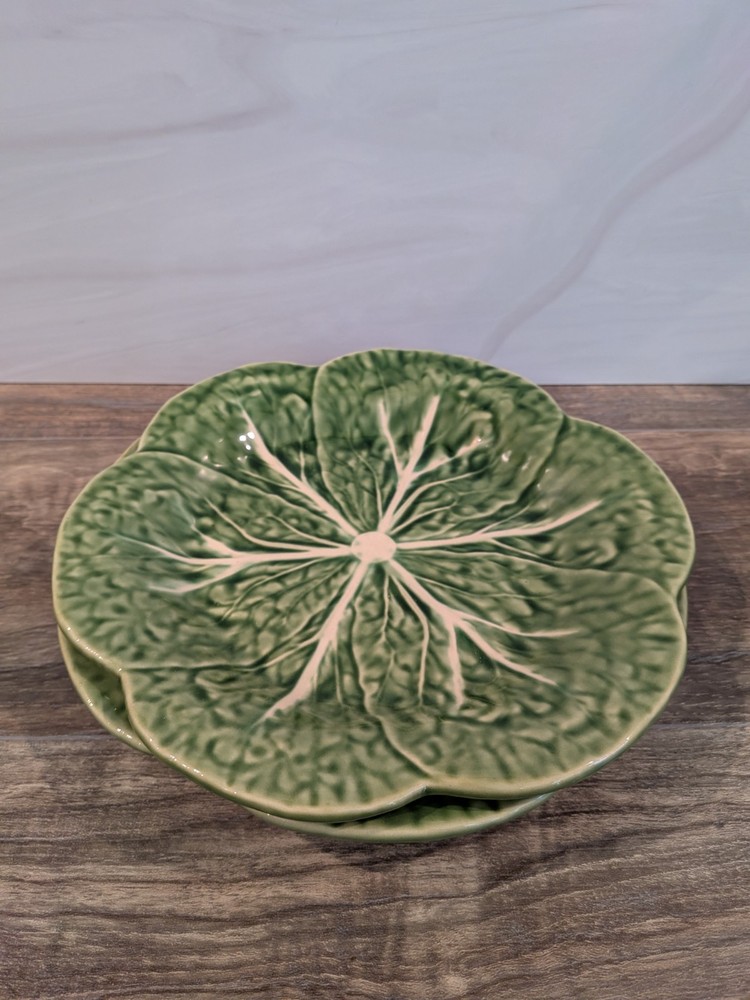 Green Majolica Cabbage 9 1/4” Luncheon Plates Bordallo Pinheiro Portugal - 2