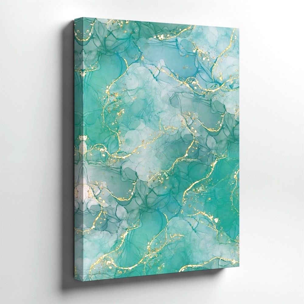 Wall Art Abstract Teal Blue Marble Gold Vein Canvas Print Modern Home Decor