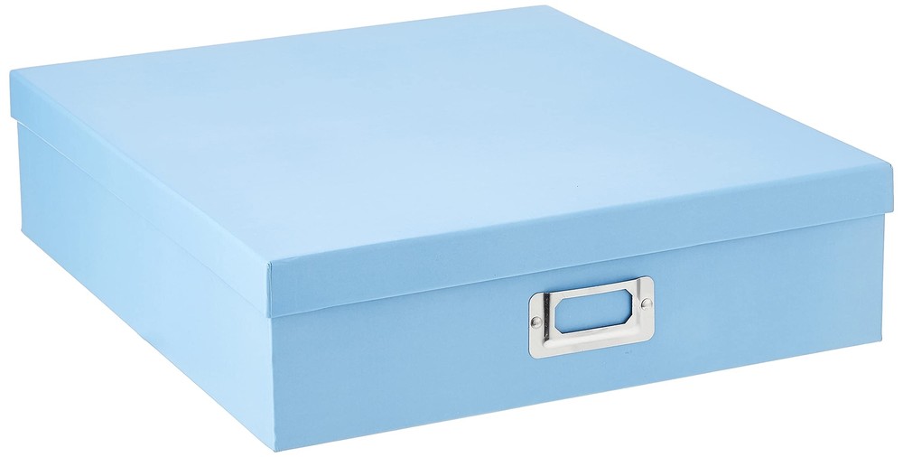 Bright Sky Blue Scrapbook Storage Box Acid Free Archival Photo Safe 14x13x3.75-image