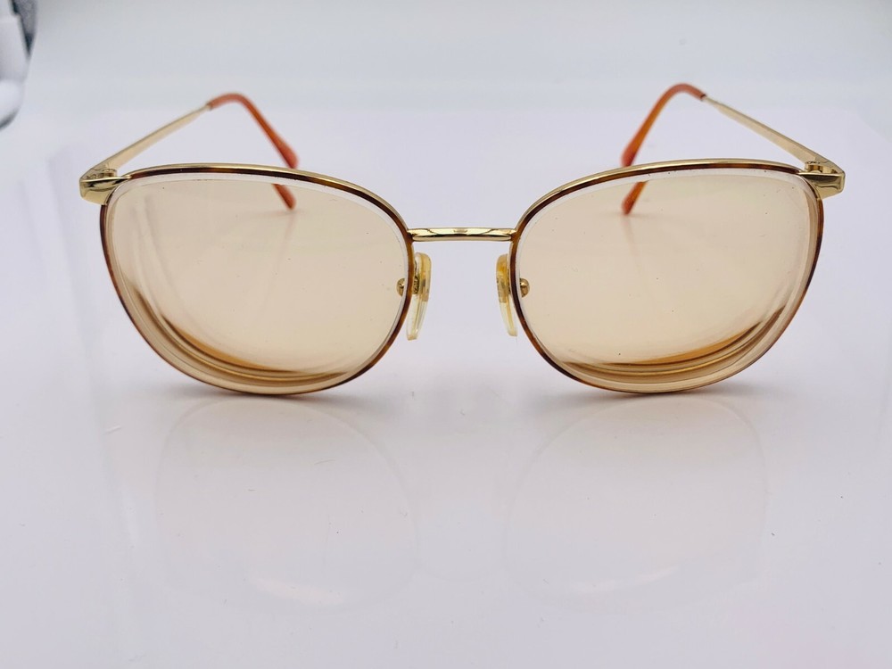 Vintage Geoffrey Beene GB-1002 Brown Gold Metal Oval Sunglass Frames