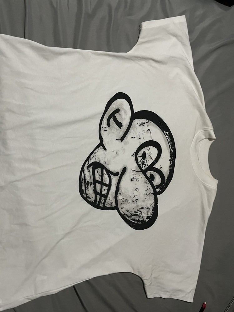 White Cotton Graphic Art Face Print Men's Crew Neck Short Sleeve T-Shirt Size L