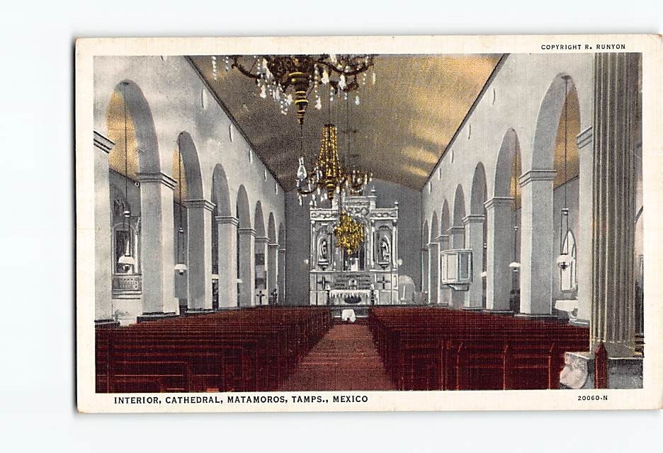 Postcard Matamoros Tamaulipas Mexico Cathedral Interior Church Altar Vintage