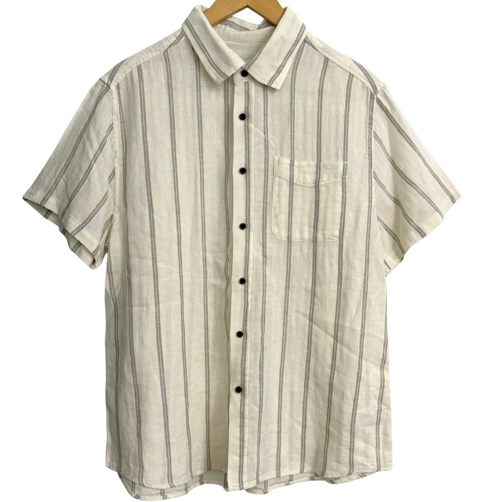 Katin Alan Short Sleeve Shirt Men’s Size Large Linen Cotton Blend Striped Preppy