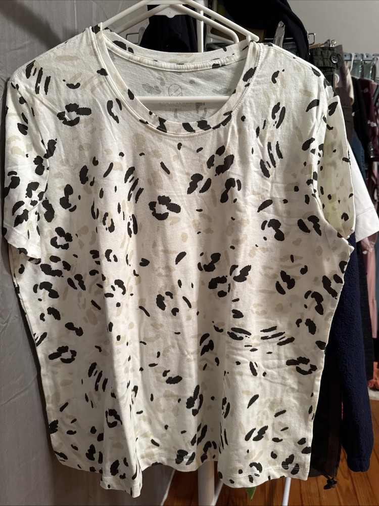 ECOTHREADS 100% ORGANIC COTTON SHORT SLEEVE TEE Womens XL White Cheetah Print