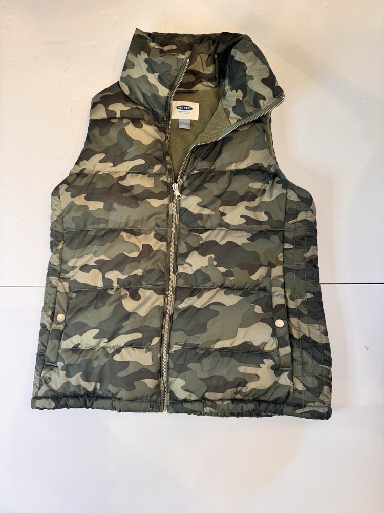 Old Navy Active Camo Zip Front Sleeveless Puffer Vest Women Sz Medium Green