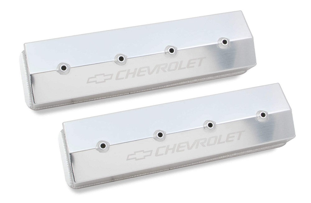 SBC Billet Aluminum Valve Covers w/o Hole - Fits Holley 241-285 Rails