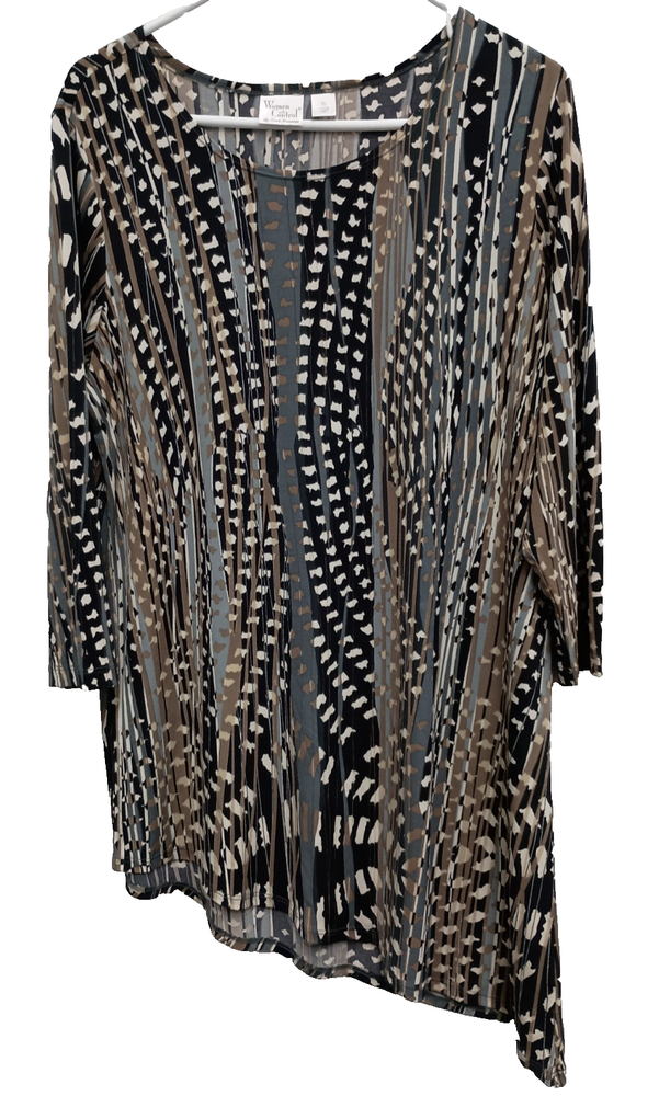 Women With Control Wearable Art Tunic Top Womens XL Abstract 3/4 Sleeve Uneven-image