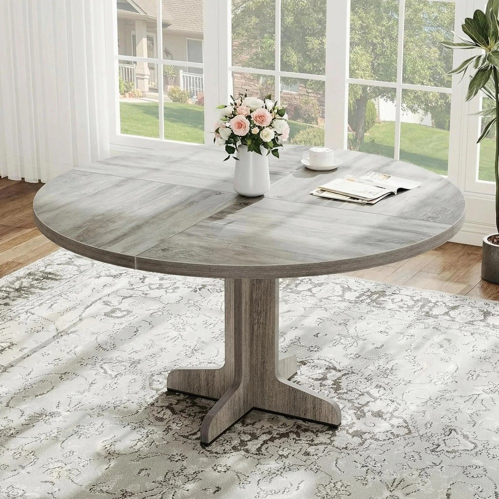 Round Dining Table Wood Kitchen Table for 4-6 People for Dining Room Living Room