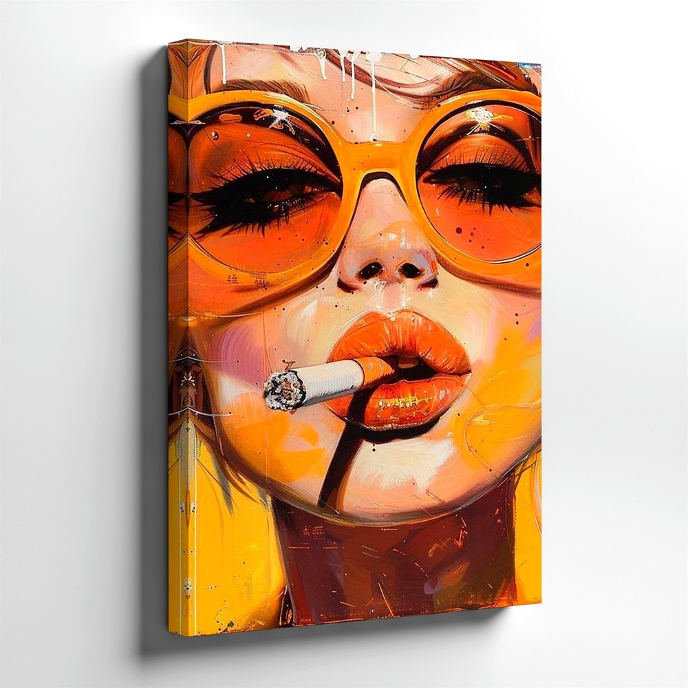 Wall Art Fashion Woman Portrait Canvas Print Red Lips Glam Pop Art Home Decor