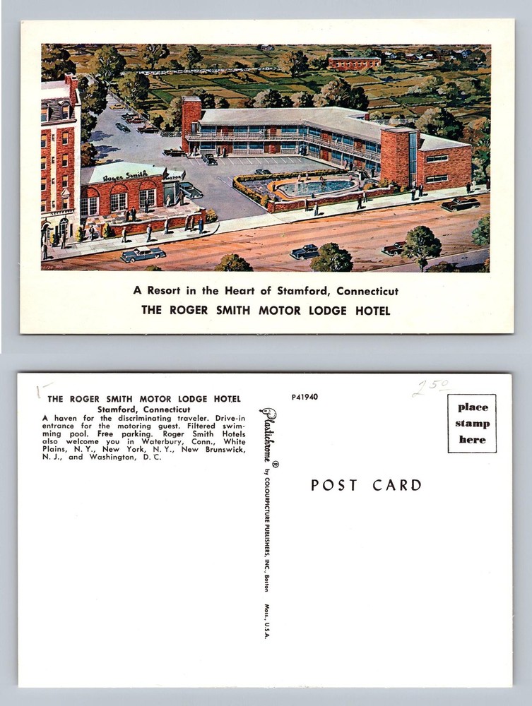Stamford, CT-Connecticut, Roger Smith Lodge Hotel Card Vintage Postcard