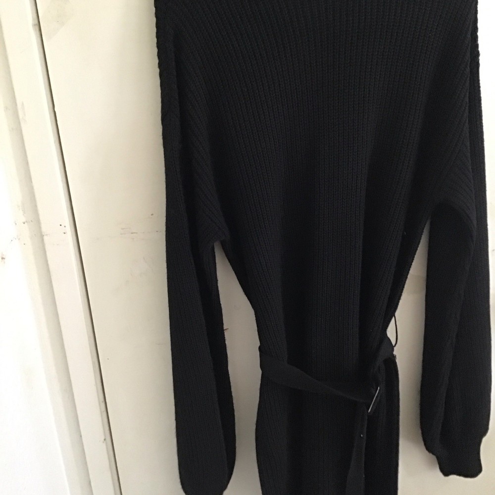 NWT Rachel Parcell Mock Neck Belted Sweater Dress, Black Mini Ribbed Size M FAST