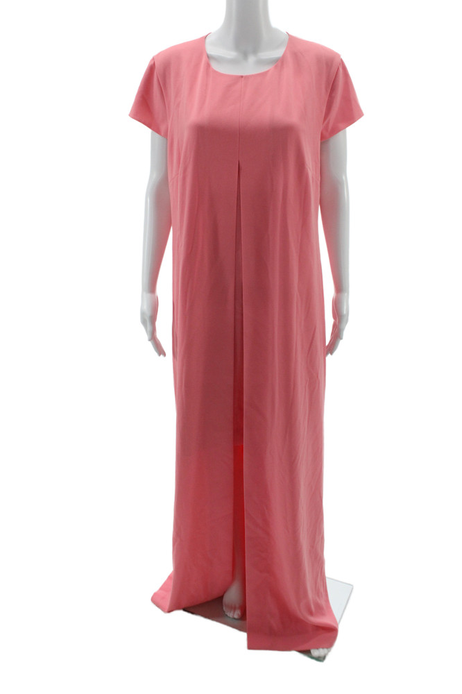 St. John Women Maxi Shift Dress Pink Short Sleeve Round Neck Size 16Free Shipping in US $100+ Orders | $6.95 Orders Below