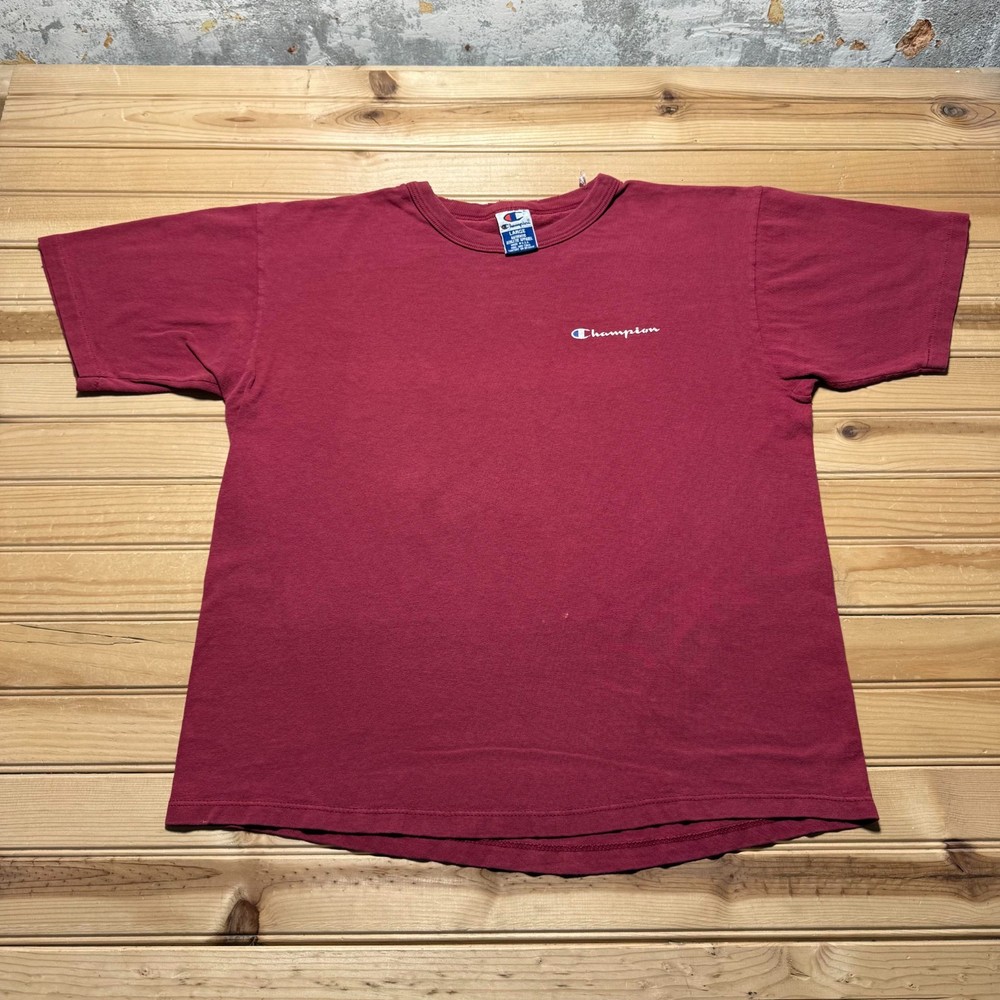 Vintage 90s Champion Script Embroidered Logo Single Stich T-Shirt USA Made Large
