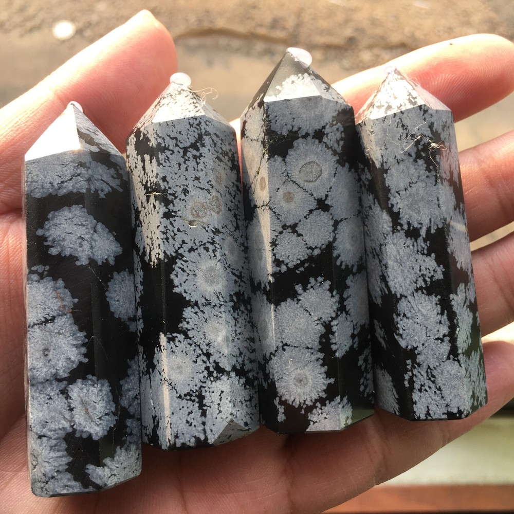 60g Natural Snowflake Obsidian Quartz Crystal Obelisk Wand Tower for Healing