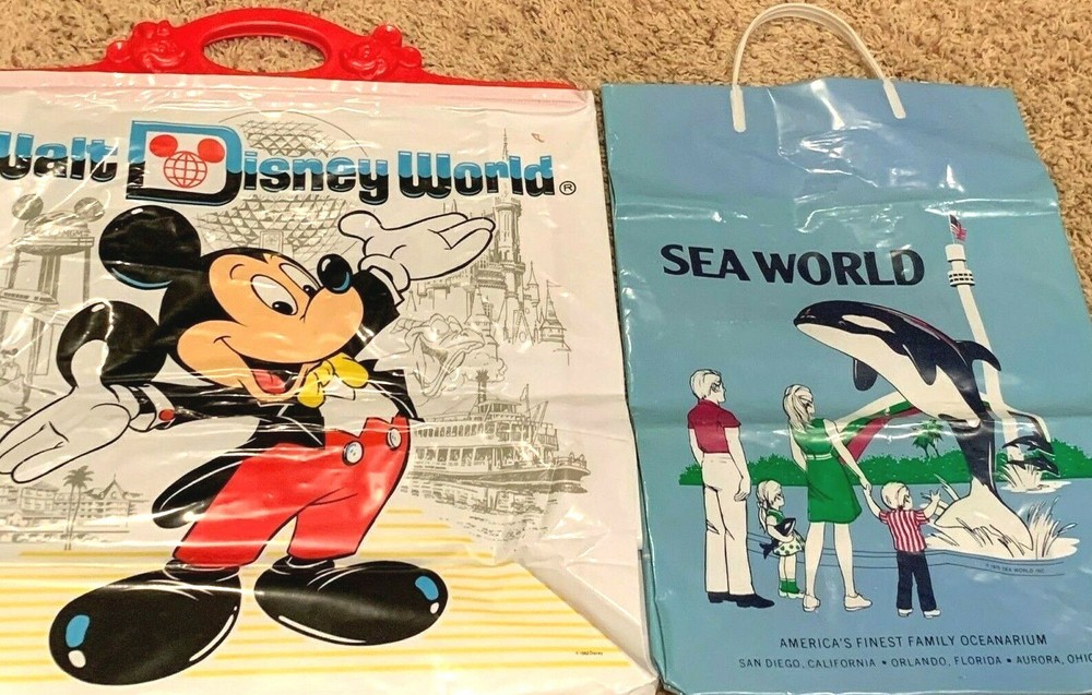 Disney World and Sea World  Vintage Theme Park Souvenir Shopping Bags 1982 1975