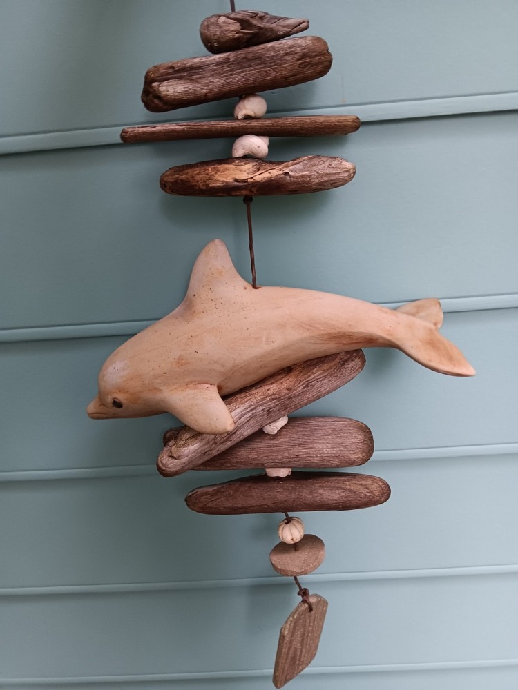 DOLPHIN WINDCHIME VTG.Hazel Olsen Calif pottery Florida Hawaii Garden Sculpture