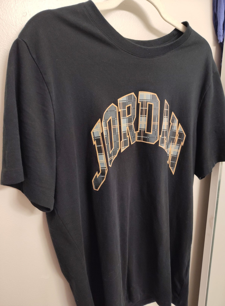 Jordan Mens Black Graphic Logo Crew Neck Short Sleeve Cotton Knit T-Shirt Size L