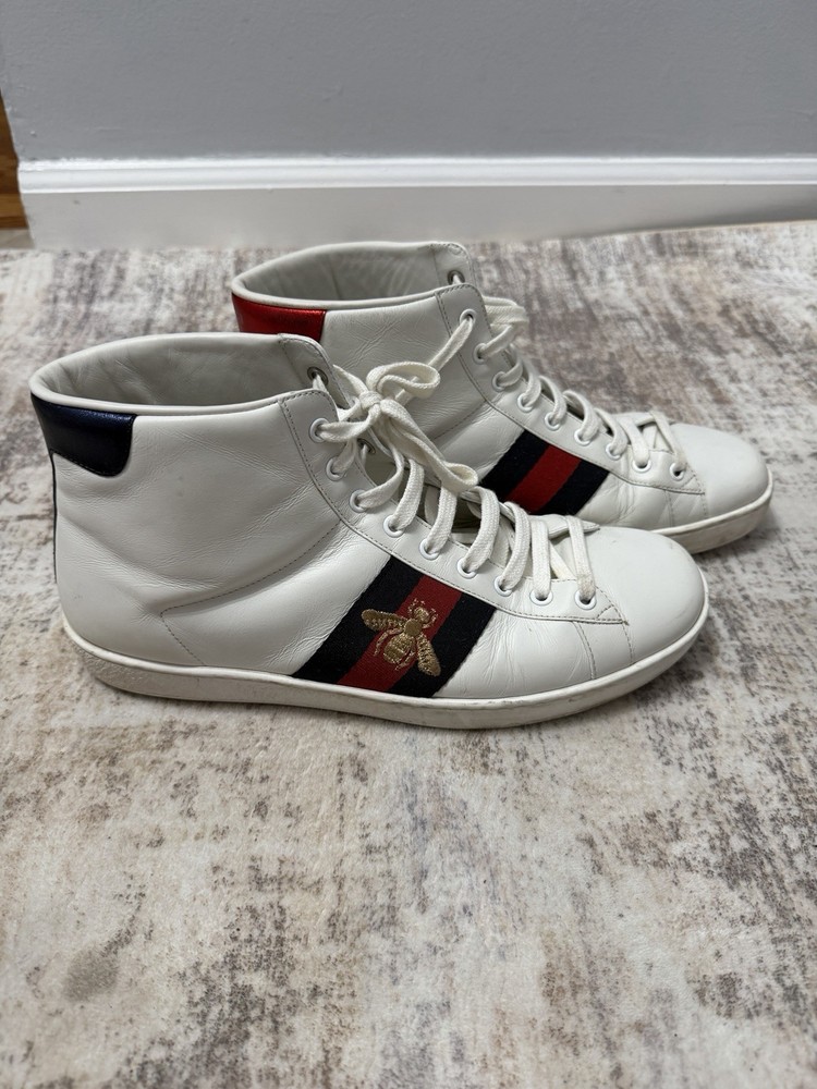 Gucci Ace High Top Sneakers Bee Web White NO BOX Leather Red Blue 501803 US9