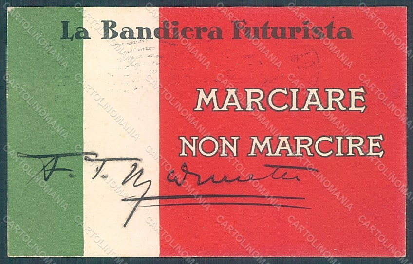 Artist Marinetti Autografo Futurism Tricolore Bandiera ABRADED postcard HR2331