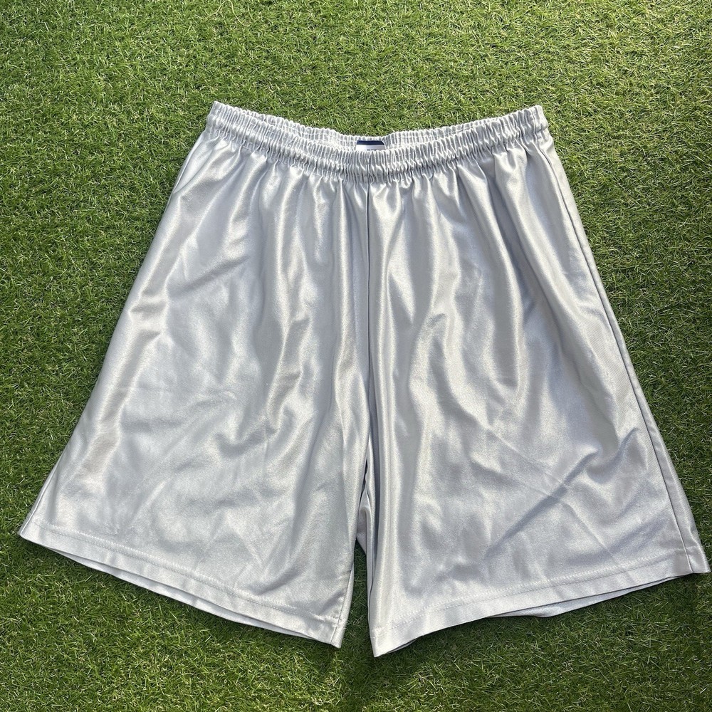 Vintage A4 Shiny Shorts Men Silver Polyester Basketball 90s Dazzle Large