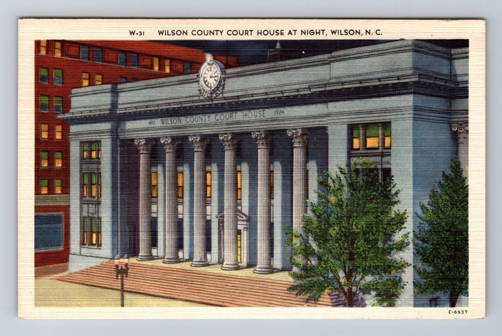 Wilson NC-North Carolina Wilson County Court House At Night Vintage Postcard PC