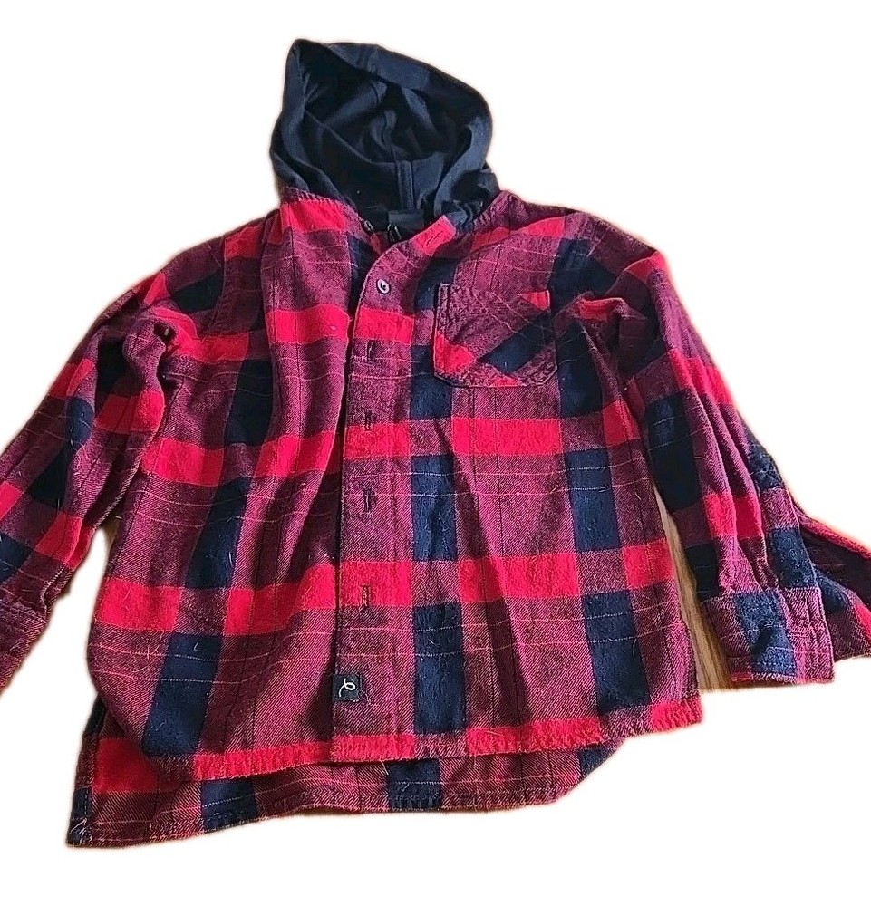 Boys Art Class plaid red and black hooded flannel shirt size XS 4/5