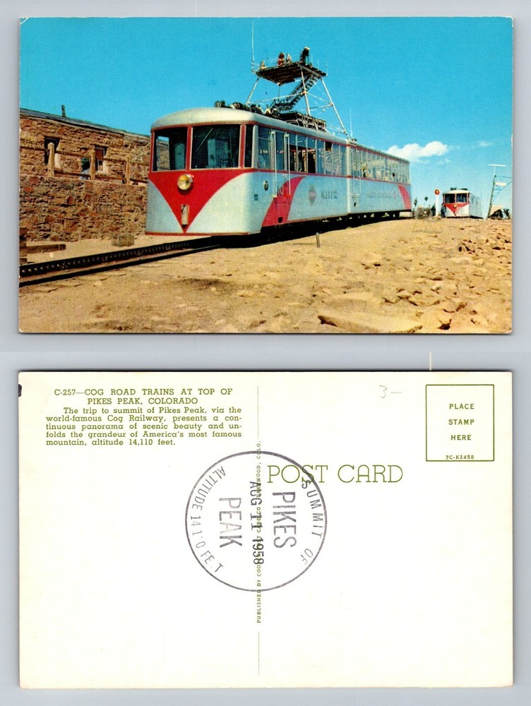 Pikes Peak, CO-Colorado, Cog Road Trains Summit View Vintage Postcard