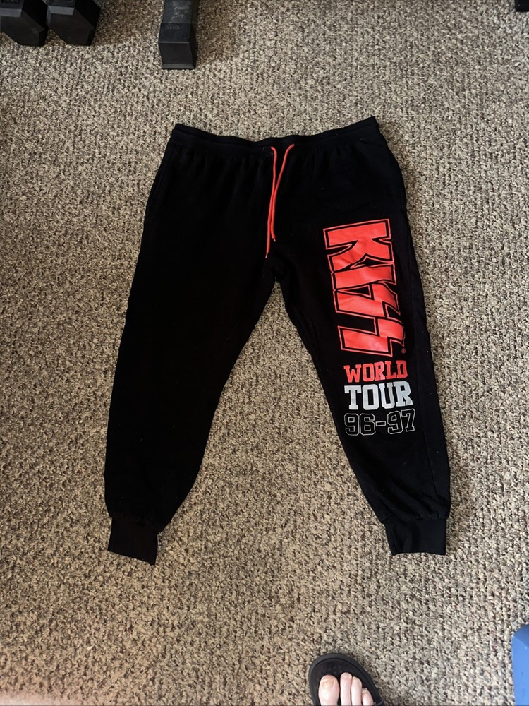 KISS Joggers Mens XxXL Black World Tour 96-97 Graphic Band Sweatpants Rock Metal
