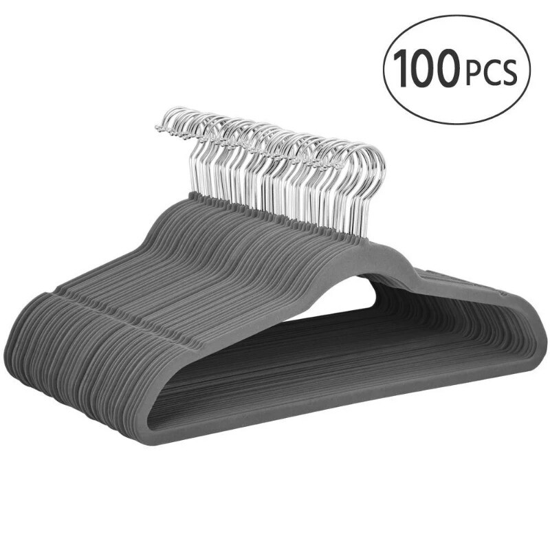 Heavy Duty Non Slip Velvet Hangers 100 Pack Gray 17.72 x 9.29 Inches