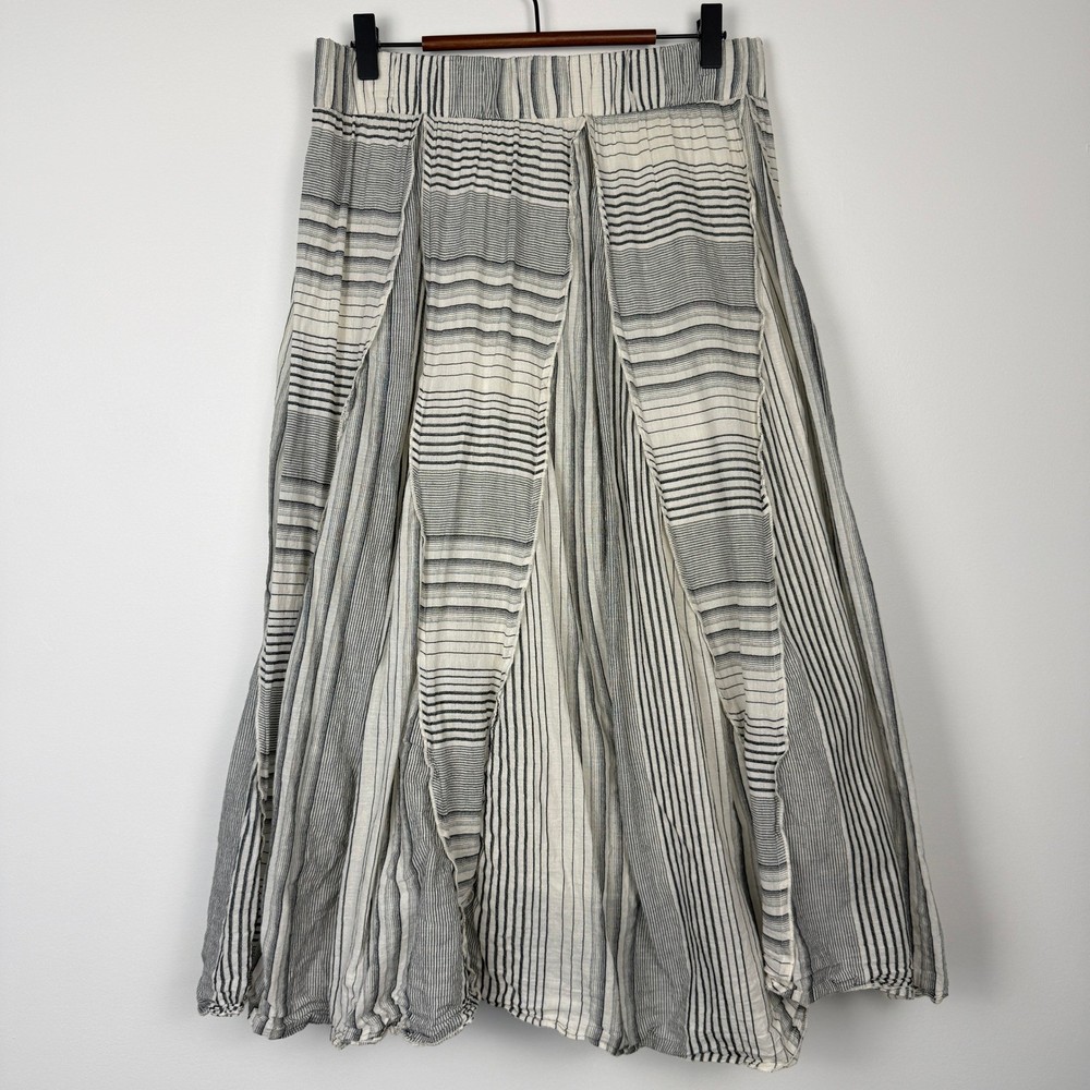 Lapis Striped Maxi Skirt Womens Large Gray White Gauzy Cotton Boho Coastal