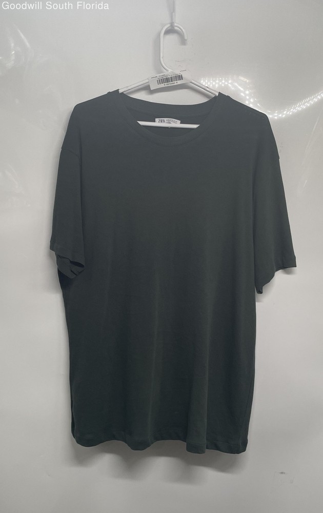 Zara Mens Green Short Sleeve Crew Neck Pullover T-Shirt Size XL