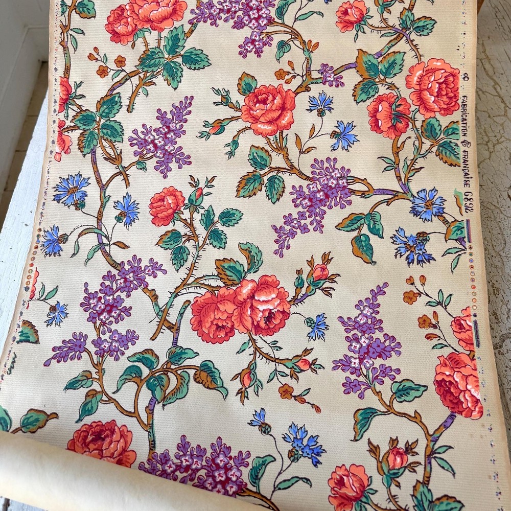 c1910 3.6 yrds ( 7.4 yrds avail) Antique wallpaper roll Paul Gruin roses floral