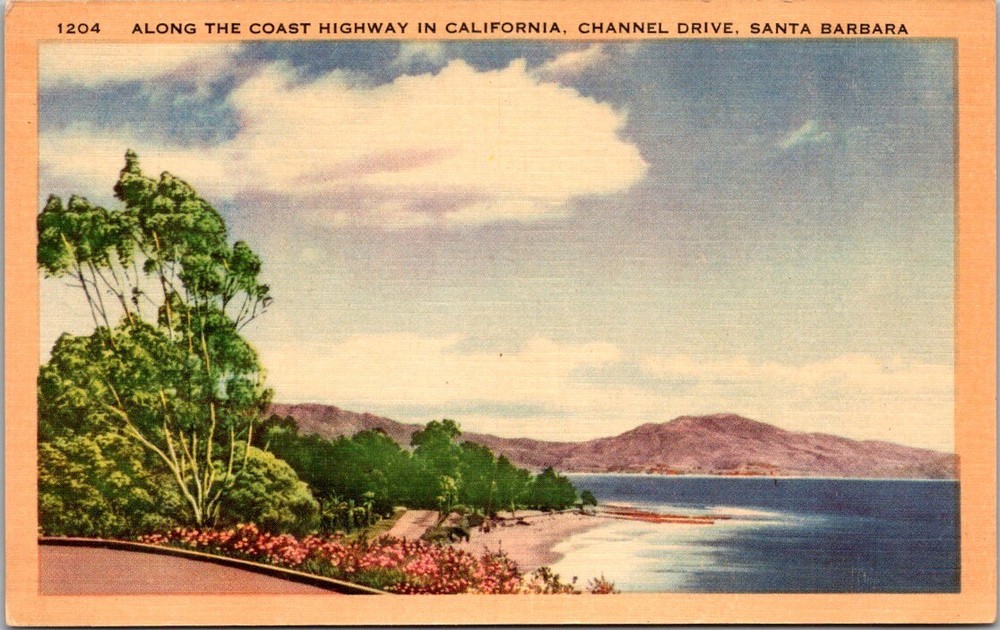 Vintage Linen Postcard – Channel Drive Santa Barbara Coast Highway California