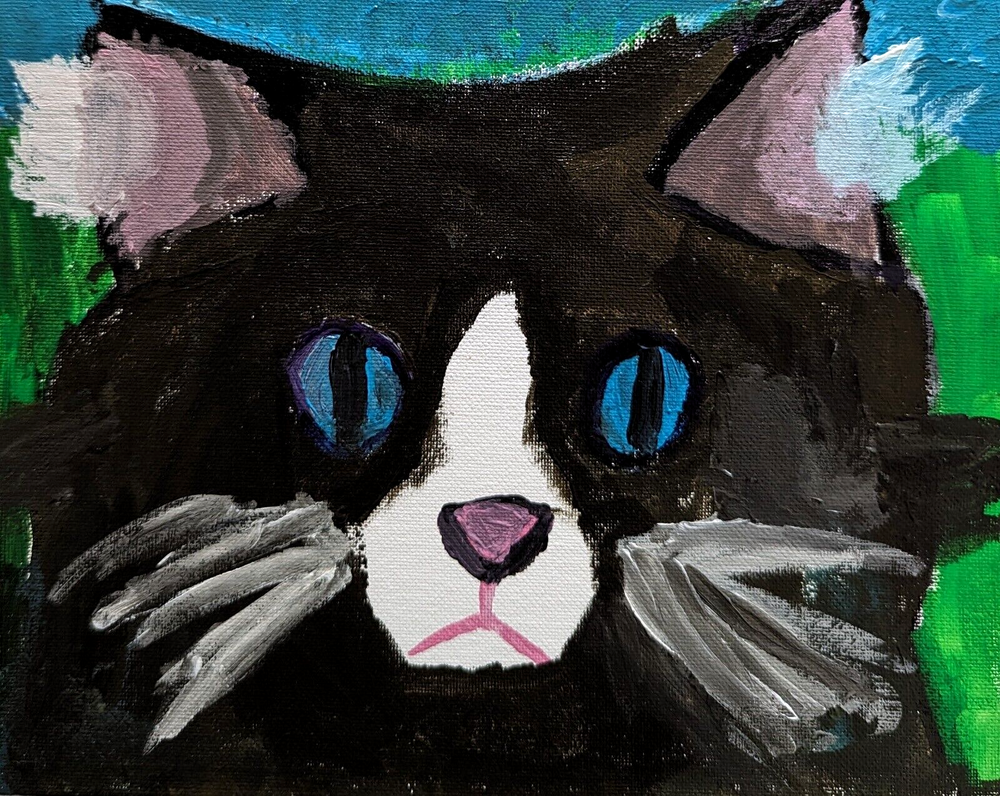 Abstract Black Cat Painting Collectible Original Folk Art Signed By Katy Merritt