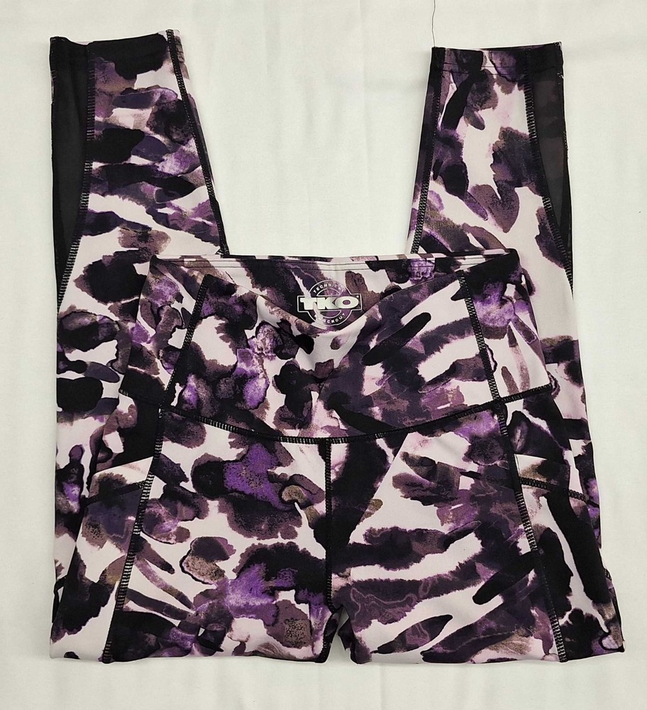 TKO Women’s Capri Leggings Size S Purple Abstract Print Cropped Athletic Workout