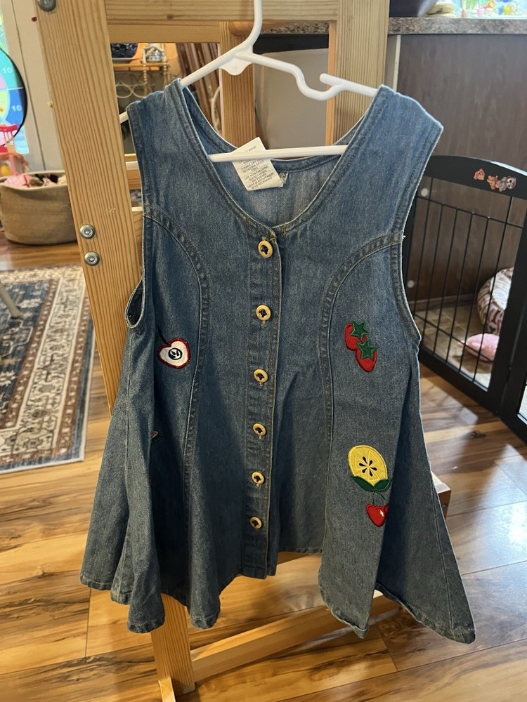 Vintage Rachel’s Kids Girls Appliquéd Denim Dress