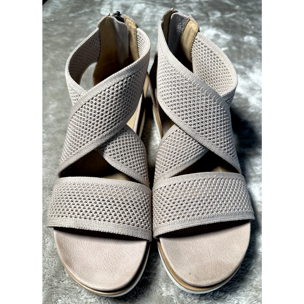 Eileen Fisher Blush Pink Leather Wedge Sandals Size 8
