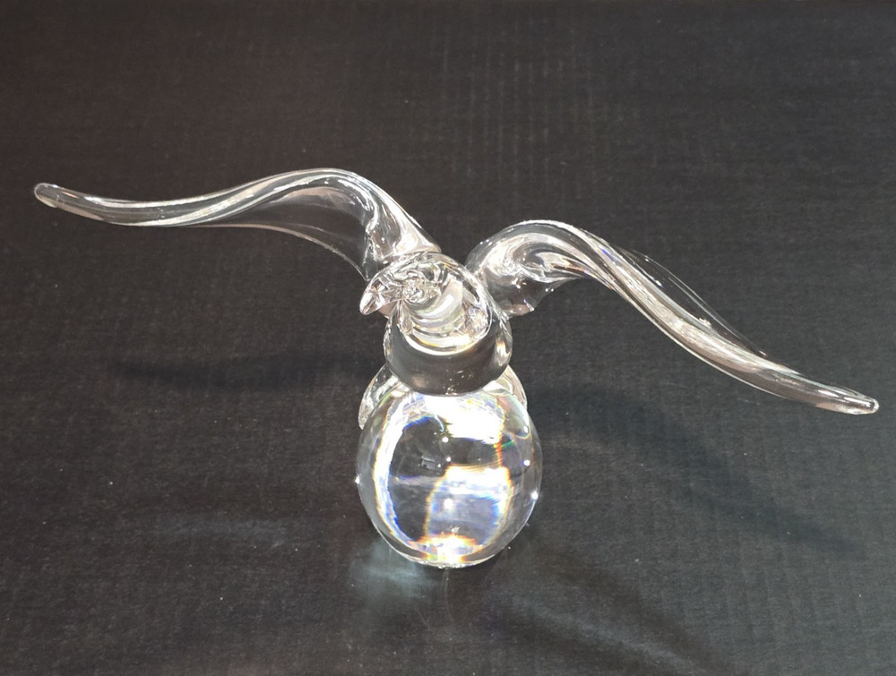 Vintage Signed Steuben Crystal Art Glass Eagle on Ball Figurine Paperweight