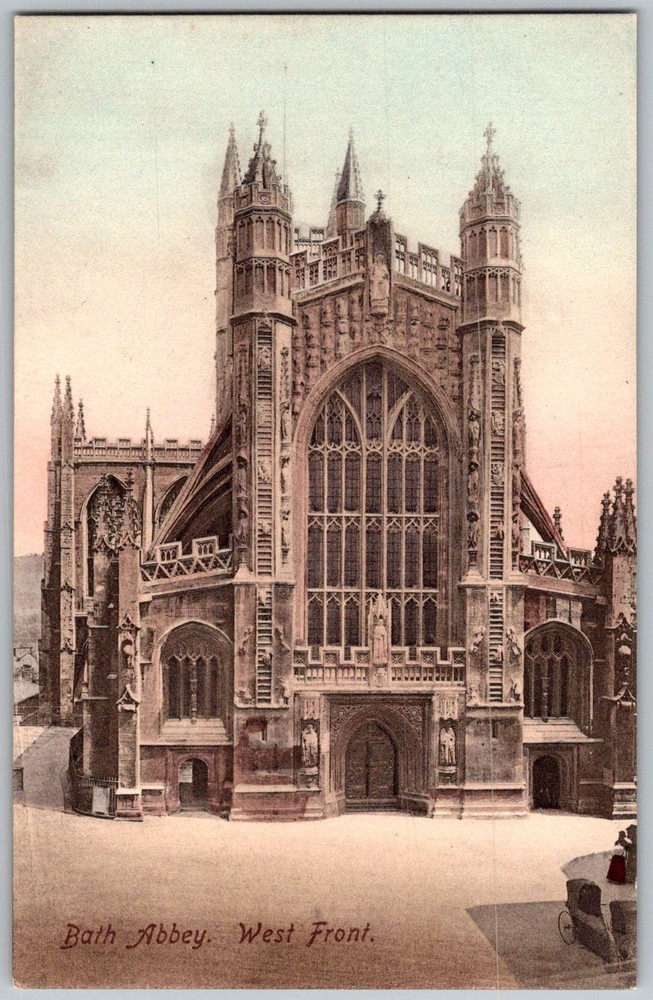 Antique Postcard Abbey West Front Bath, England 1910s