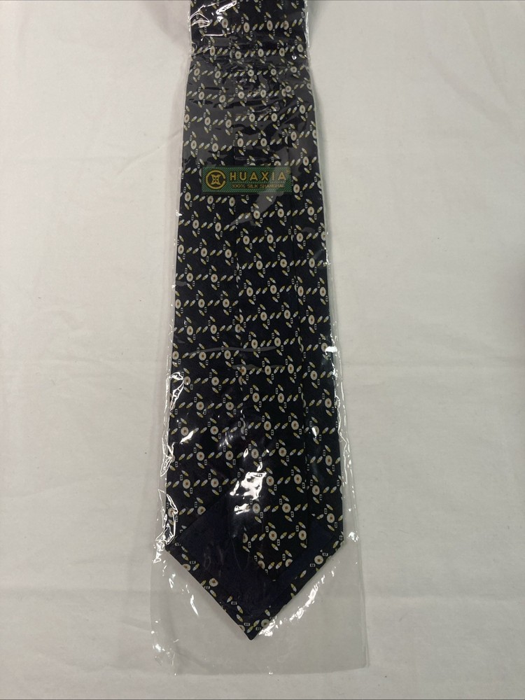 Sulka 100% Silk Men's Neck Tie Blue Navy Yellow Pattern Shanghai