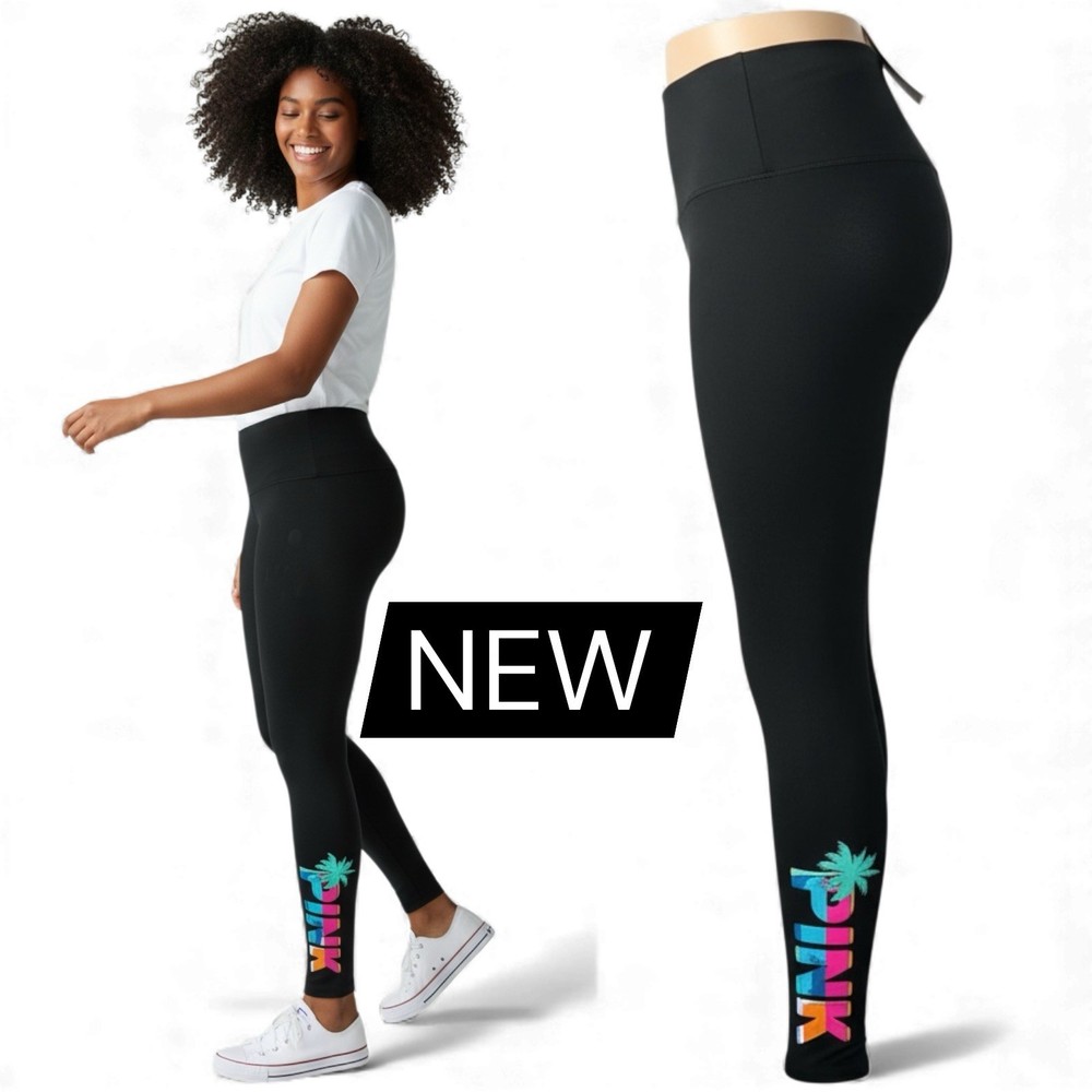Victoria’s Secret TROPICAL PINK Active Wear Foldover LEGGINGS NWT